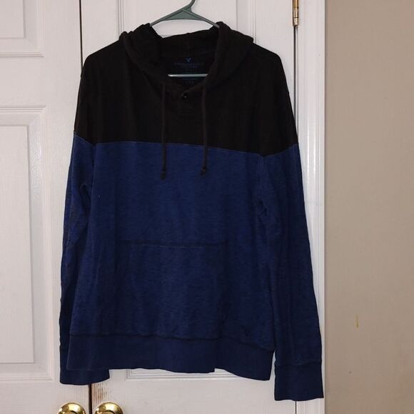American Eagle Outfitters blue black light weight hoodie Sz L - Picture 1 of 5